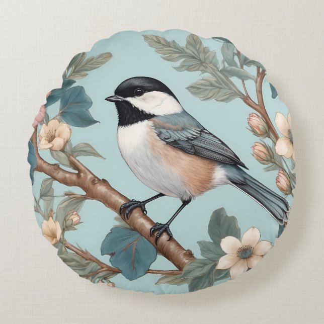 Coussins Ronds Charming Chickadee Bird (Devant)