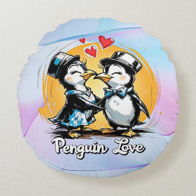 Coussins Ronds Charming Penguin Couple (Devant)