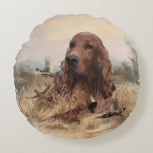 Coussins Ronds Chasse de Setter irlandais faisan, Art