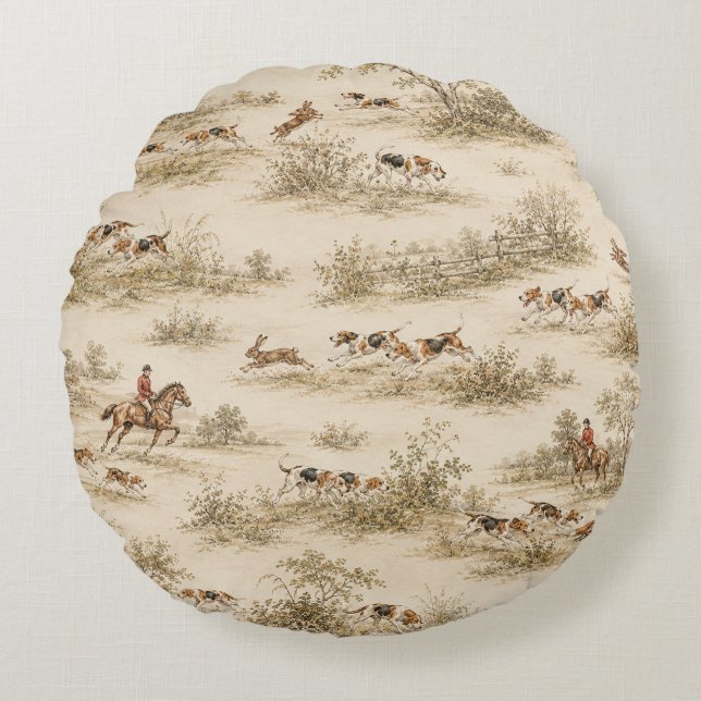 Coussins Ronds Chasse Traditionnelle au Foxhound (Devant)