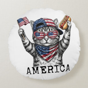 Coussins Ronds Chat 250ème Liberté Américaine Rayures Patriotique