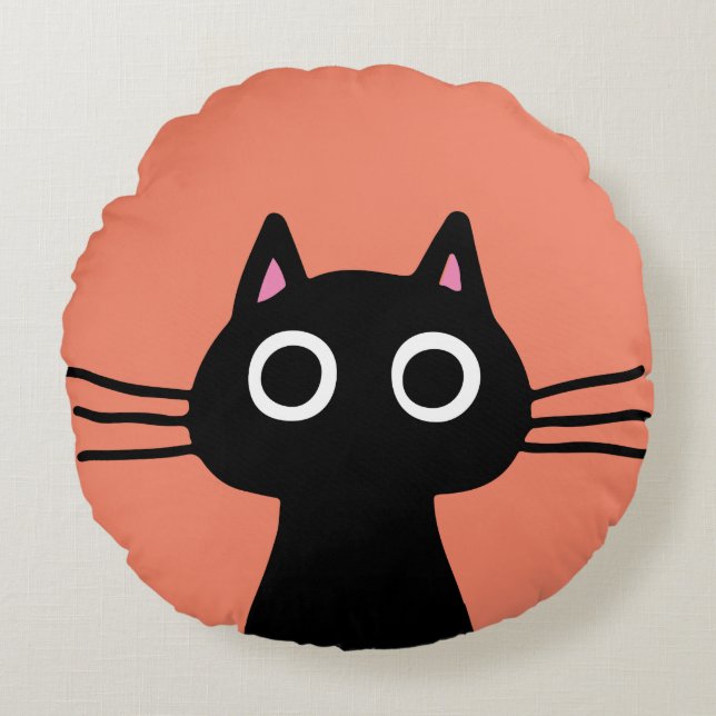 Coussins Ronds Chat à Kitty Noir | Amoureux des chats cool (Devant)