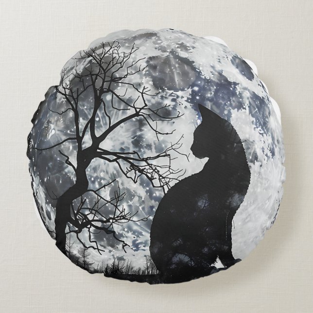 Coussins Ronds Chat au clair de lune (Devant)