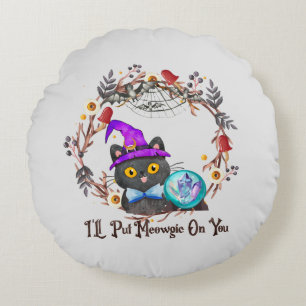 Coussins Ronds Chat aux sorcières mignonne et Punny