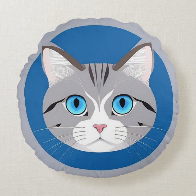 Coussins Ronds Chat aux yeux bleus (Devant)