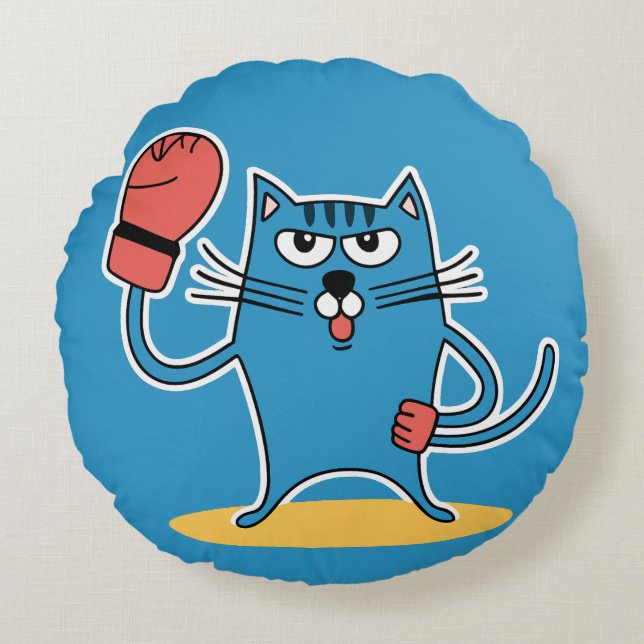 Coussins Ronds Chat avec gants de boxe (Devant)