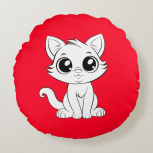 Coussins Ronds Chat blanc adorable