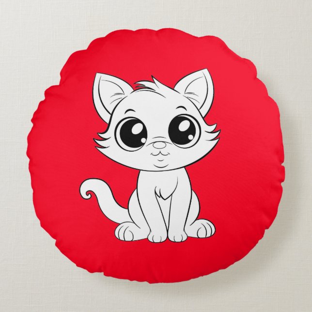 Coussins Ronds Chat blanc adorable (Devant)