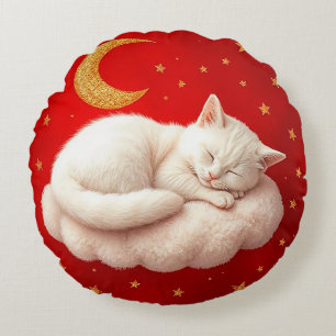 Coussins Ronds Chat blanc adorable