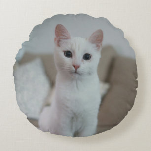 Coussins Ronds chat blanc   Zazzle_Growshop.