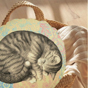 Coussins Ronds Chat courbé dormant sur la courtepointe mignon dou