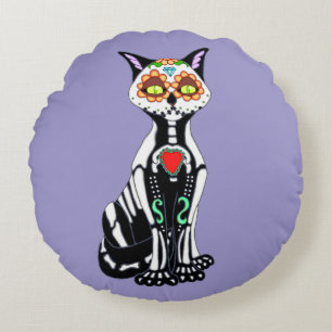 Coussins Ronds Chat crâne sucre