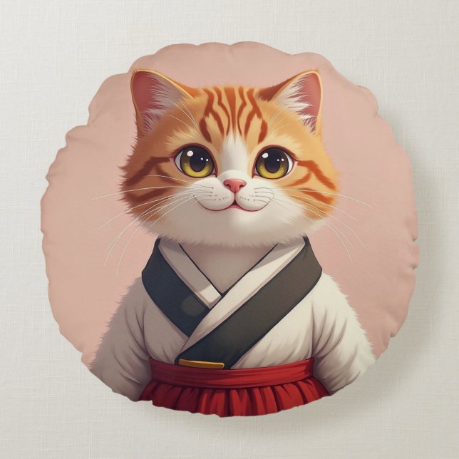Coussins Ronds Chat Cushion à Hanbok (Devant)