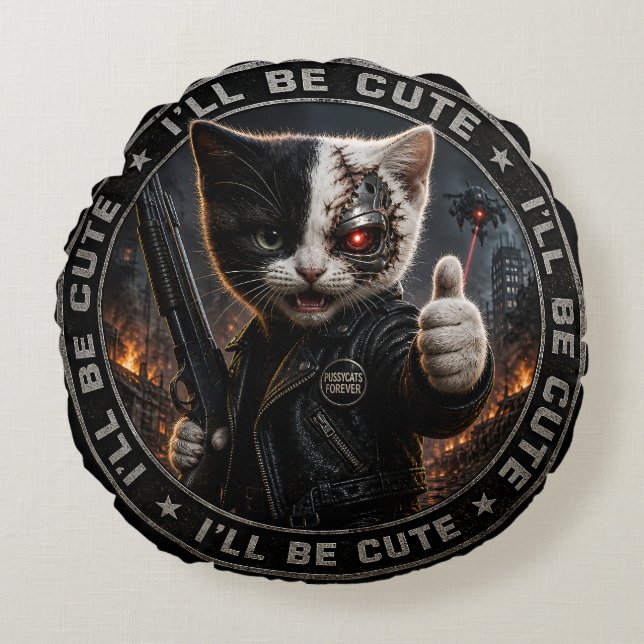 Coussins Ronds Chat cybernétique/chat cyborg (Devant)