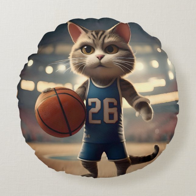 Coussins Ronds Chat de basket-ball, (Devant)