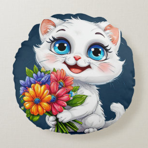 Coussins Ronds Chat de dessin animé adorable
