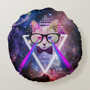 Coussins Ronds Chat de galaxie de hippie