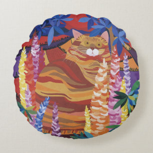 Coussins Ronds Chat de gingembre dans le jardin