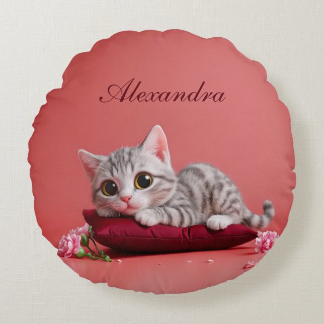 Coussins Ronds Chat de janvier mignon avec oeillets (Devant)