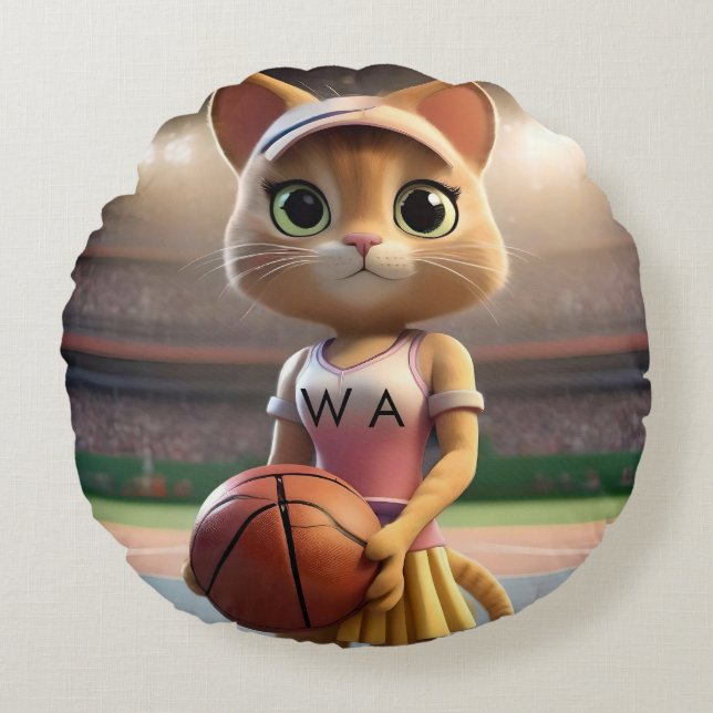 Coussins Ronds Chat de Netball Féminin, (Devant)