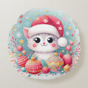 Coussins Ronds Chat de Noël mignon et coloré