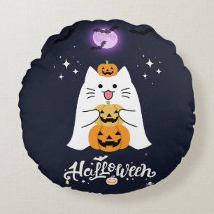 Coussins Ronds Chat d'Halloween au clair de lune – Nuit effrayant