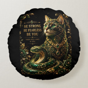 Coussins Ronds Chat Doré Yeux Verts Élégant Art