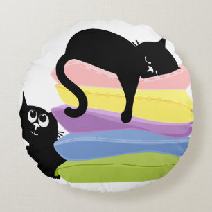 Coussins Ronds Chat endormi sur un oreiller pastel abstrait ondoy