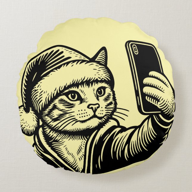 Coussins Ronds Chat festif selfie (Devant)