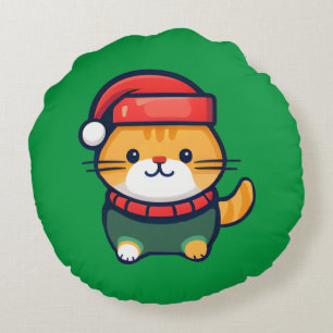 Coussins Ronds Chat Ginger de Noël en chapeau de Santa