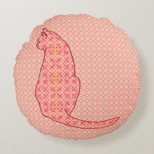 Coussins Ronds Chat japonais - Coral Orange Batik