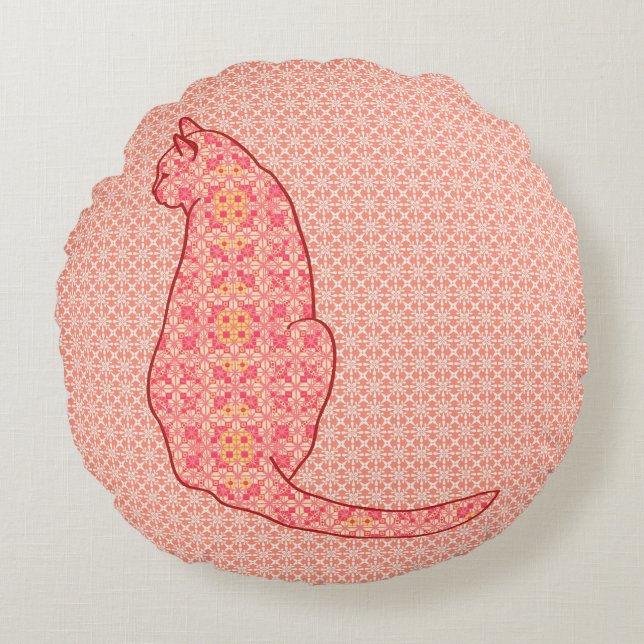 Coussins Ronds Chat japonais - Coral Orange Batik (Devant)