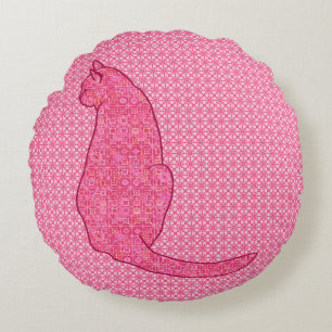Coussins Ronds Chat japonais - Fuchsia Pink Batik