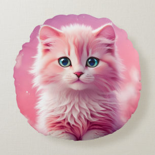 Coussins Ronds Chat Kitty Rose Fluffy Cute Dreamy