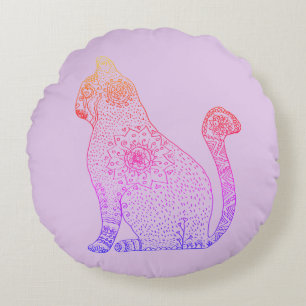 Coussins Ronds Chat Mandala Art Round Cushion