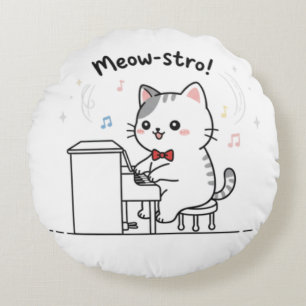 Coussins Ronds Chat Mignon Jouant de la Musique au Piano