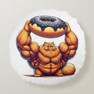 Coussins Ronds Chat Musclélevant un Beignet