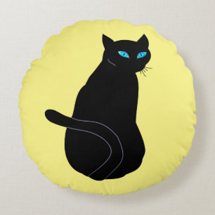 Coussins Ronds Chat noir aux yeux bleus