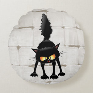 Coussins Ronds Chat Noir de Dessin Animé Drôle et Féroce 