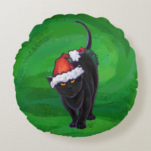 Coussins Ronds Chat noir de Noël en vert