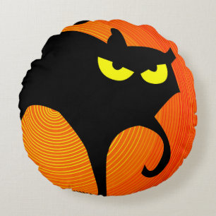 Coussins Ronds Chat noir éffrayant Halloween