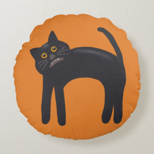 Coussins Ronds Chat noir éffrayant   Halloween vous Customisez