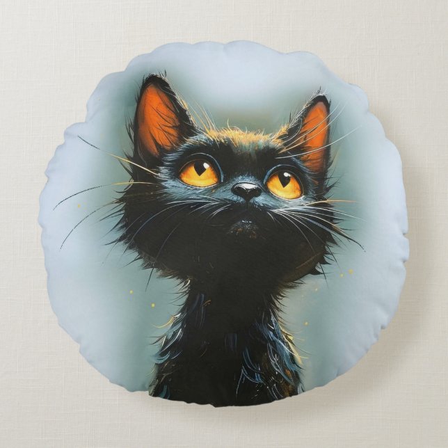 Coussins Ronds Chat noir enchanté (Devant)