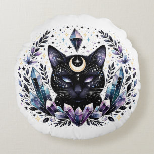 Coussins Ronds Chat Noir Ésotérique de Cristal Fantastique