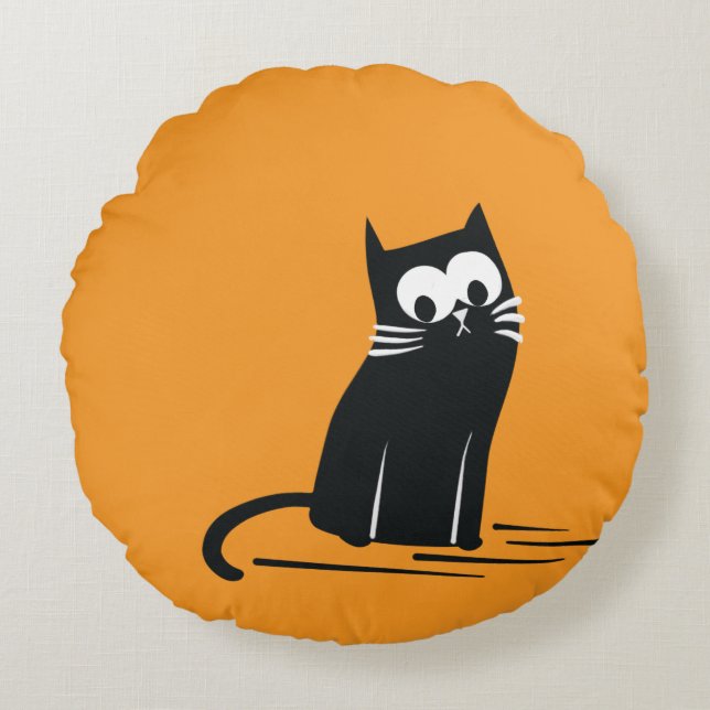 Coussins Ronds Chat noir sur orange – Enfants  (Devant)