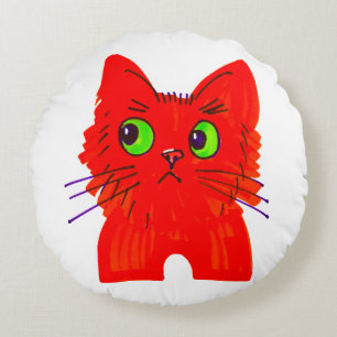 Coussins Ronds Chat rouge vif — Wonder à grand oeil avec une tors