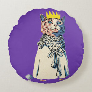 Coussins Ronds Chat royal en couronne et robe Graphisme Pop Art v