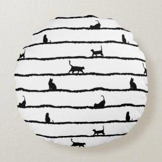 Coussins Ronds Chat Silhouette rayures Abstrait main tiré Motif