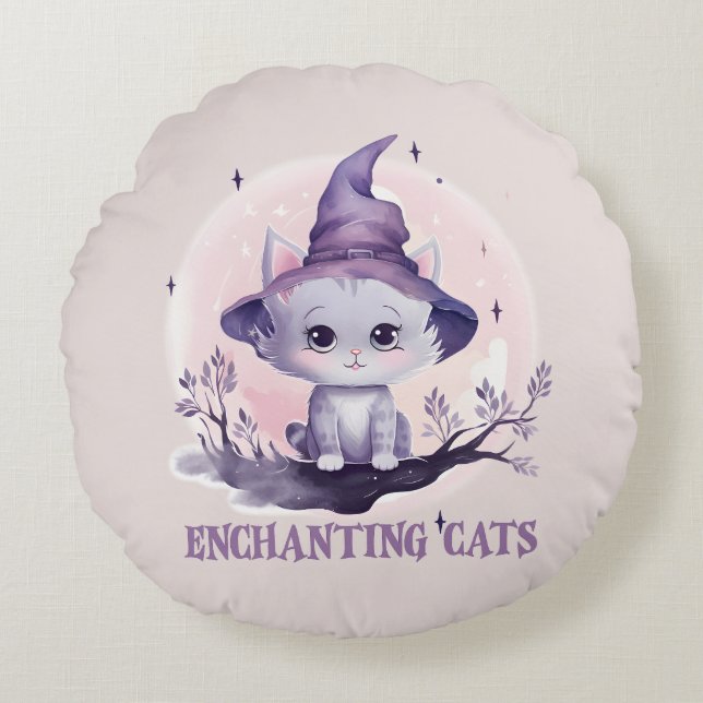 Coussins Ronds Chat sorcier enchanteur (Devant)