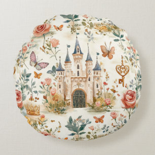 Coussins Ronds Château Médiéval Vintage Fantaisie Florale Papillo
